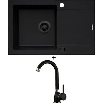 Granitový dřez Granitový dřez SET Pyramis MIDO (79x50) 1B 1D černá edice + Pyramis BELLO černá matná