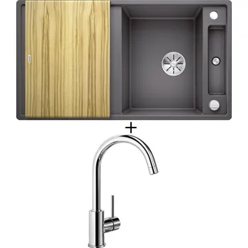 Granitový dřez Granitový dřez SET Blanco AXIA III 5 S šedá skála s excentrem + dřevěná krájecí deska 523206 + Blanco MIDA chrom 517742