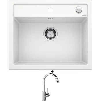 Kuchyňský dřez Granitový dřez SET Blanco DALAGO 6 bílá s excentrem 514199 + Blanco MIDA chrom 517742