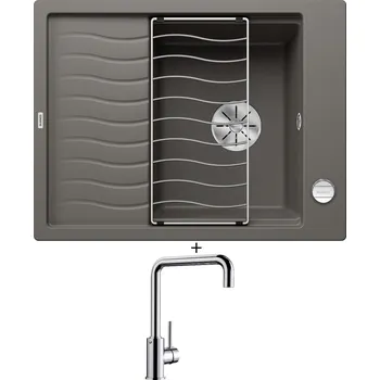 Granitový dřez SET Blanco ELON 45 S šedá vulkán + excentrické ovládání + Blanco MILI chrom 519413