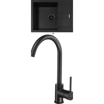 Granitový dřez Granitový dřez SET Sinks AMANDA 650 černá edice + Deante MILIN B62M černá matná