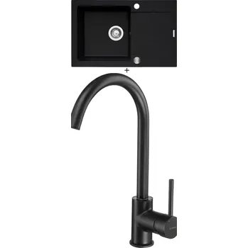 Granitový dřez Granitový dřez SET Pyramis MIDO (79x50) 1B 1D černá matná + Deante MILIN B62M černá matná