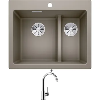 Granitový dřez SET Blanco PLEON 6 SPLIT tartufo 521696 + Blanco MIDA chrom 517742