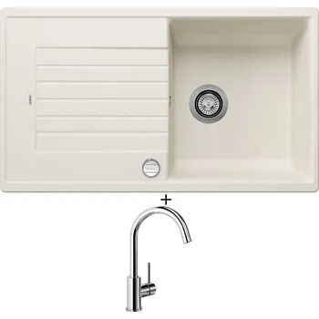 Kuchyňský dřez Granitový dřez SET Blanco ZIA 5 S bílá soft s excentrem + Blanco MIDA chrom 517742