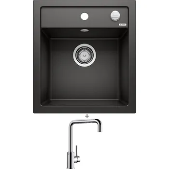 Kuchyňský dřez Granitový dřez SET Blanco DALAGO 45 černá s excentrem 525869 + Blanco MILI chrom 519413