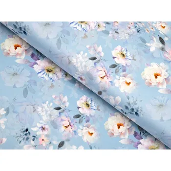 Sametová látka Tamara TMR-044 Jarní květy na nebesky modrém - šířka 140 cm