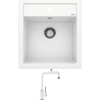 Kuchyňský dřez Granitový dřez SET Blanco DALAGO 45 bílá + Blanco MILI bílá 523107