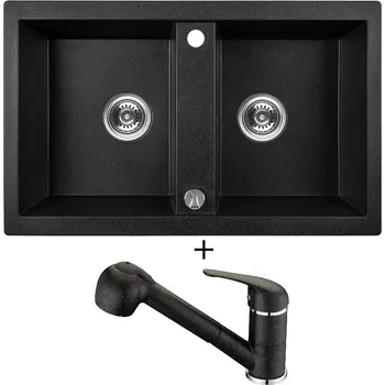 Granitový dřez Granitový dřez SET Laveo BARBADOS černá + Laveo DAGA BLG 769D černá