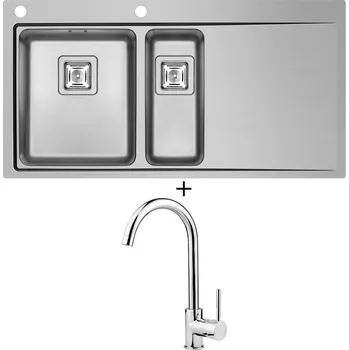 Nerezový dřez Nerezový dřez SET Pyramis OLYNTHOS (100X52) 1 1/2B 1D LH nerez + Deante ASTER 062 M chrom
