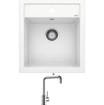 Kuchyňský dřez Granitový dřez SET Blanco DALAGO 45 bílá + Blanco MILI chrom 519413