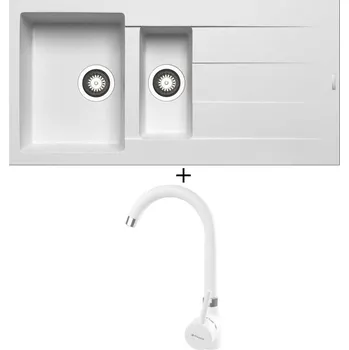 Granitový dřez Granitový dřez SET Pyramis ATHLOS (100x50) 1 1/2B 1D bílá + Pyramis BELLO bílá