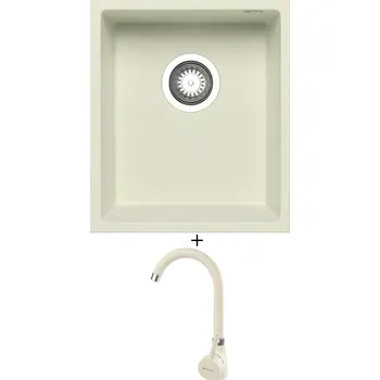 Granitový dřez Granitový dřez SET Pyramis TETRAGON (34x40) 1B vanilka + Pyramis BELLO vanilka