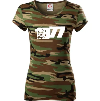 Dámské tričko Husákovo dítě - 1977 - Dámské maskáčové triko - M ( Hnědý maskáč )