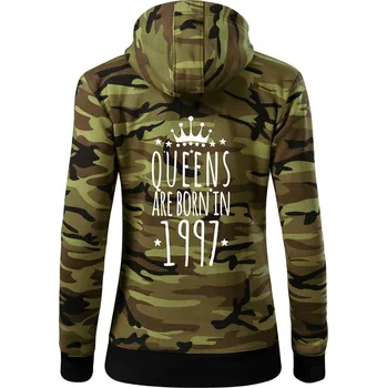 Dámská mikina Queens are born in 1997 - Dámská mikina trendy zipper s kapucí - S ( Zelený maskáč )