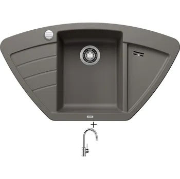 Granitový dřez Granitový dřez SET Blanco ZIA 9 E šedá vulkán + excentrické ovládání + Blanco MIDA-S chrom 521454