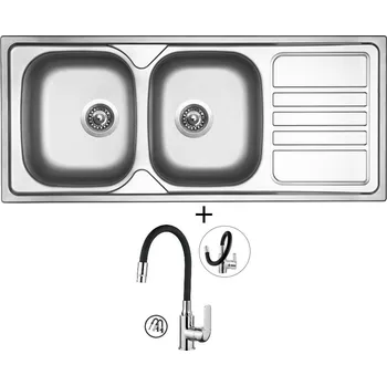 Nerezový dřez Nerezový dřez SET Sinks OKIO 1160 DUO V nerez matný + Kuchinox ELZA BKE 762D chrom/černá