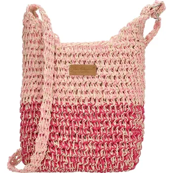 Kabelka Dámská crossbody proutěná kabelka růžová – PE-Florence Natural Life 22455, kabelka vak, papírové lano, nastavitelný dlouhý popruh, zapínání na zip | Cooltovka.cz
