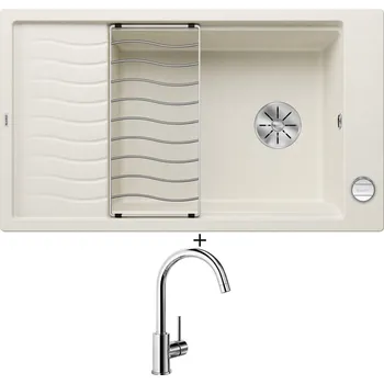Granitový dřez SET Blanco ELON XL 8 S bílá soft + excentrické ovládání + Blanco MIDA chrom 517742
