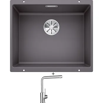 Granitový dřez Dřez pod desku SET Blanco SUBLINE 500 U šedá skála 523433 + Blanco MILA chrom 519414
