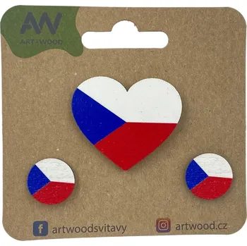 Brož art-wood.cz Dřevěná brož + náušnice - Vlajka Česka republika