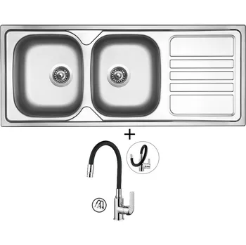 Nerezový dřez Nerezový dřez SET Sinks OKIO 1200 DUO V nerez leštěný + Kuchinox ELZA BKE 762D chrom/černá
