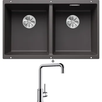 Granitový dřez Dřez pod desku SET Blanco SUBLINE 350/350 U šedá skála 523575 + Blanco MILI chrom 519413