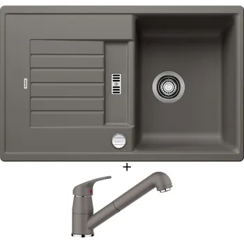 Granitový dřez Granitový dřez SET Blanco ZIA 45 S šedá vulkán + excentrické ovládání + Blanco DARAS-S šedá vulkán 526936