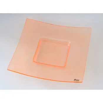 Svícen Skleněný svícen na svíčky i dekorace - Mísa čtverec 24 cm ORANŽOVÝ
