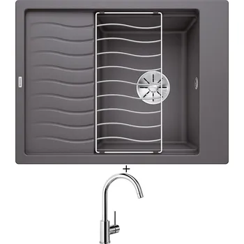 Kuchyňský dřez Granitový dřez SET Blanco ELON 45 S šedá skála 524825 + odkapová mřížka + Blanco MIDA chrom 517742