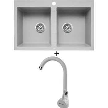 Granitový dřez Granitový dřez SET Pyramis SPARTA (78x50) 2B šedá + Pyramis BELLO šedá