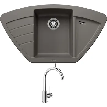 Granitový dřez Granitový dřez SET Blanco ZIA 9 E šedá vulkán 527395 + Blanco MIDA chrom 517742