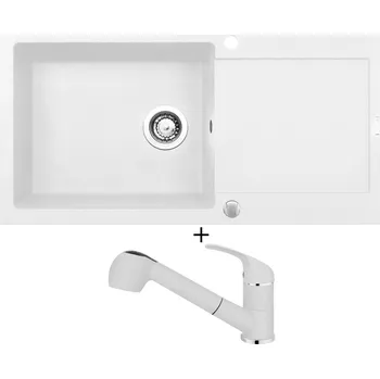 Granitový dřez Granitový dřez SET Pyramis MIDO (100x50) 1B 1D bílá + Pyramis FIDO bílá