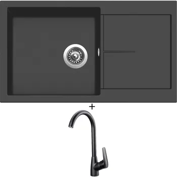 Granitový dřez Granitový dřez SET Sinks INFINITY 860 pureblack + Deante NEO BORO BMO N62M černá matná