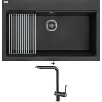 Granitový dřez Granitový dřez SET Laveo TAU SBT 7108 černá + Rolovací odkapávač + Laveo LUNA BLZ 769D černá
