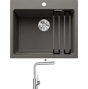 Granitový dřez Granitový dřez SET Blanco ETAGON 6 šedá vulkán 527259 + Blanco MILA chrom 519414