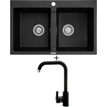 Granitový dřez Granitový dřez SET Pyramis SPARTA (78x50) 2B černá matná + Pyramis SILVIO černá matná