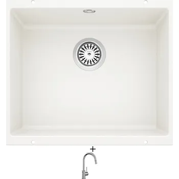 Granitový dřez Dřez pod desku SET Blanco ROTAN 500 U bílá 523076 + Blanco MIDA-S chrom 521454