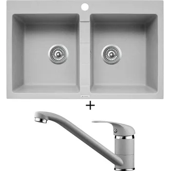 Granitový dřez Granitový dřez SET Pyramis SPARTA (78x50) 2B šedá + Pyramis ASALIA šedá