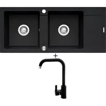 Granitový dřez SET Pyramis MIDO (116x50) 2B 1D černá matná + Pyramis SILVIO černá matná