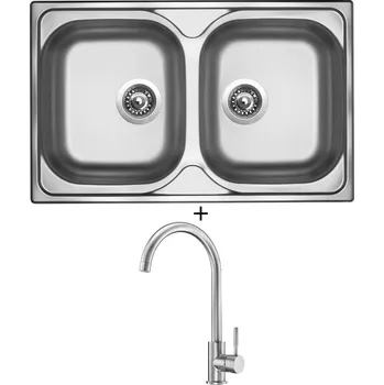 Nerezový dřez Nerezový dřez SET Sinks CLASSIC 800 DUO V matný + Deante LIMA BBM F62M nerez