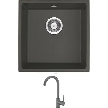 Granitový dřez Dřez pod desku SET Deante CORDA ZQA T10A U tmavě šedá + Deante NEMEZJA BEN T62M tmavě šedá