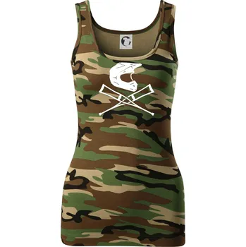 Dámské tričko Cross helma / berle - Dámské Maskáčové tílko - M ( Hnědý maskáč )