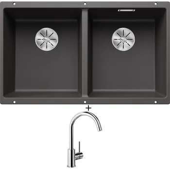 Granitový dřez Dřez pod desku SET Blanco SUBLINE 350/350 U šedá skála 523575 + Blanco MIDA chrom 517742