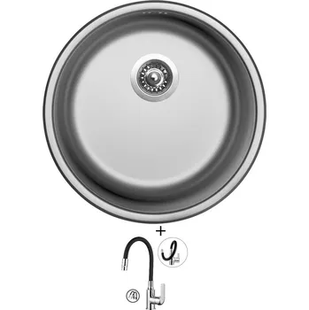 Kuchyňský dřez Nerezový dřez SET Sinks ROUND 450 V nerez matný + Kuchinox ELZA BKE 762D chrom/černá