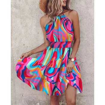 Dámské šaty Letní krátké boho šaty s "žabičkovým" pasem Barva: Oranžová, Velikost: XXL