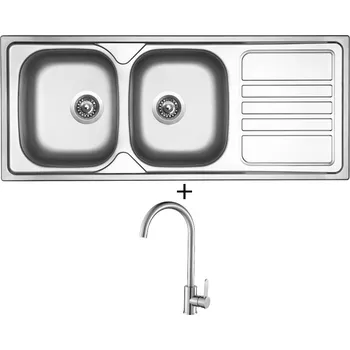 Nerezový dřez Nerezový dřez SET Sinks OKIO 1200 DUO V nerez leštěný + Laveo BONA BAB 268D nerez