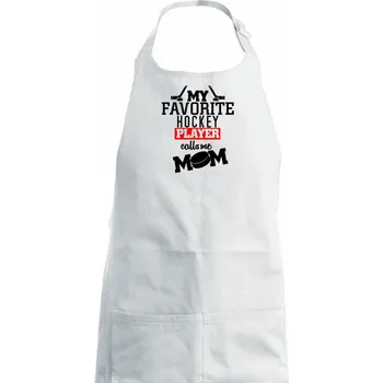 Kuchyňská zástěra My favorite hockey player calls me DAD / MOM - Dámská zástěra na vaření - Univerzální velikost ( Bílá )