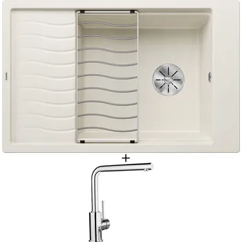 Granitový dřez Granitový dřez SET Blanco ELON XL 6 S bílá soft 527069 + odkapová mřížka + Blanco MILA chrom 519414