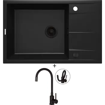 Granitový dřez Granitový dřez SET Deante ERIDAN ZQE N11B černá edice + Deante NEO LUNO BOC N72M černá matná