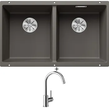 Granitový dřez Dřez pod desku SET Blanco SUBLINE 350/350 U šedá vulkán 527347 + Blanco MIDA chrom 517742